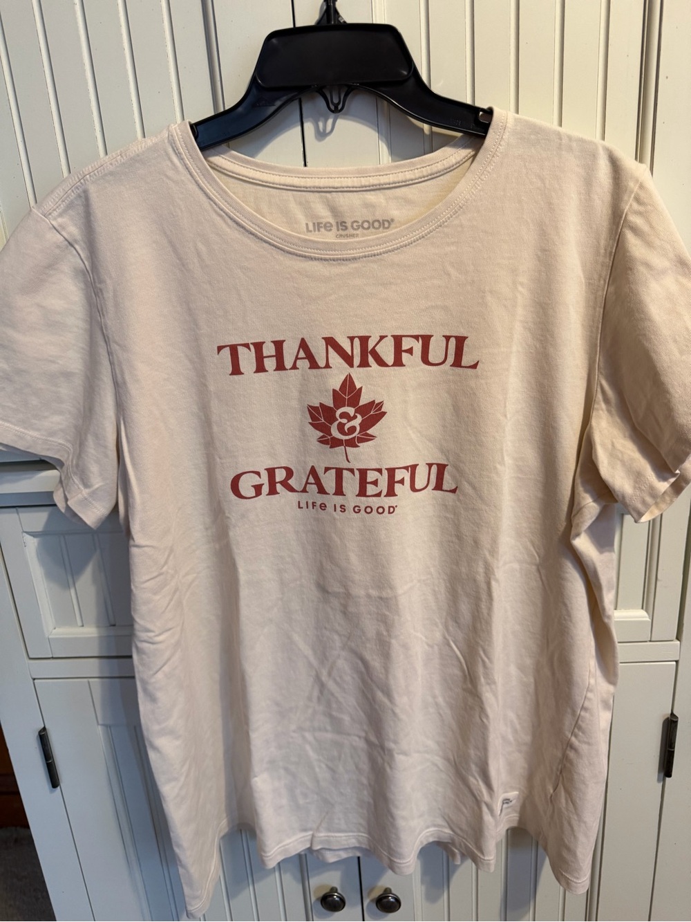 Life Is Good Light Cream Tee with Rust Graphic